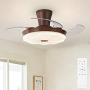 Depuley 42 Inch Flush Mount Retractable Invisible Ceiling Fan with Light, Walnut Finish, Remote Control, 6 Speed, Reversible Airflow, Dimmable LED Lighting for Living Room