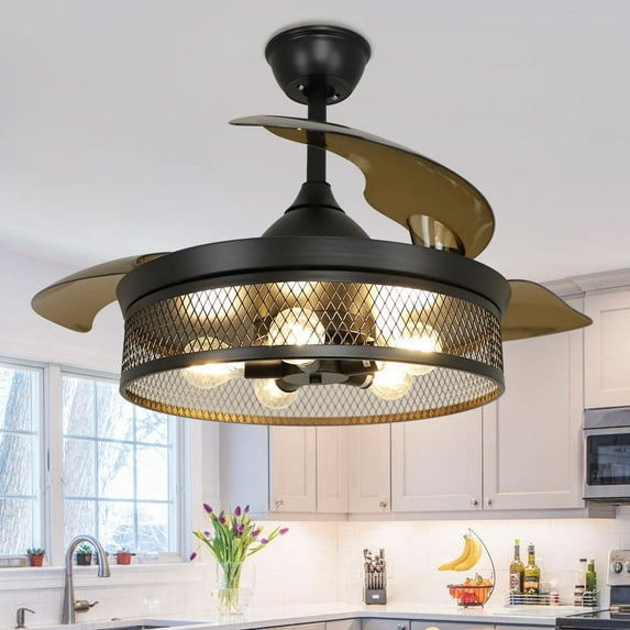 Depuley 42" Modern Invisible Ceiling Fan with Light and Remote, Outdoor Flush Mount Ceiling Fan for Yard, Living room, Bedroom, Dining Room