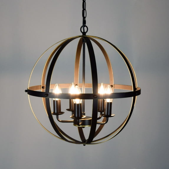 Depuley 5-Lights Globe Pendant Lighting Fixture, Industrial Chandelier Pendant Lamp, Black Painted E12 Base Golden