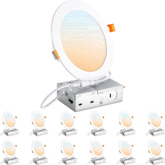 Depuley 5CCT Recessed Ceiling Lights: 12 Pack 6 Inch Ultra-Thin LED Recessed Downlight with Junction Box for Living Room - Dimmable Canless Ceiling Mount Lighting 12W 1200LM Brightness ETL&FCC