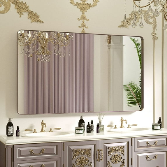 Depuley 60" x 36" Purple Gold Modern Wall Mirror,Rectangular Vanity Makeup Mirror for Bathroom and Bedroom,Multiple Sizes