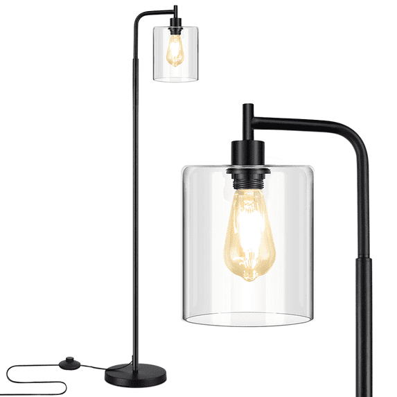 Depuley Black Pole Arc Floor Lamps Glass Shade floor Light Industrial Tall Standing Reading Light for Living Room Bedroom Study, E26 Bulb Included