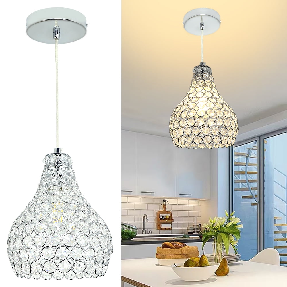 Depuley Crystal Pendant Lighting, Modern Adjustable LED Ceiling Hanging  Light Fixtures, Mini Teardrop Pendant Lamp with Chrome Finish（E26 Base) 