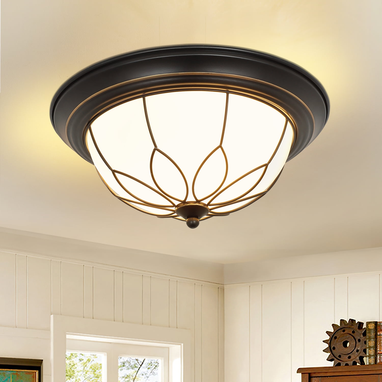 Depuley Glass Flush Mount Ceiling Light, Vintage Style for Bedroom