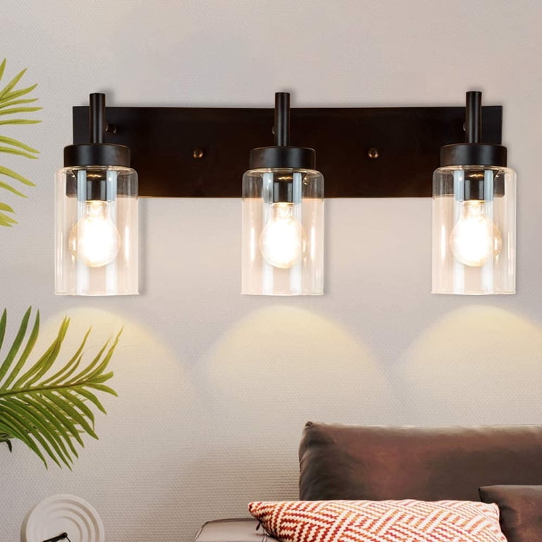 Single Black Wall Sconce With Wavy Glass Shade - Farmhouse Bathroom Vanity Light, E26 Socket