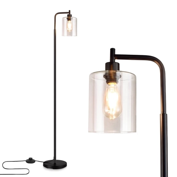 Depuley Industrial Floor Lamp Black Arc Floor Lamp Farmhouse Tall Pole Standing Reading Lighting Glass Shade Floor Light, E26 Bulb Included