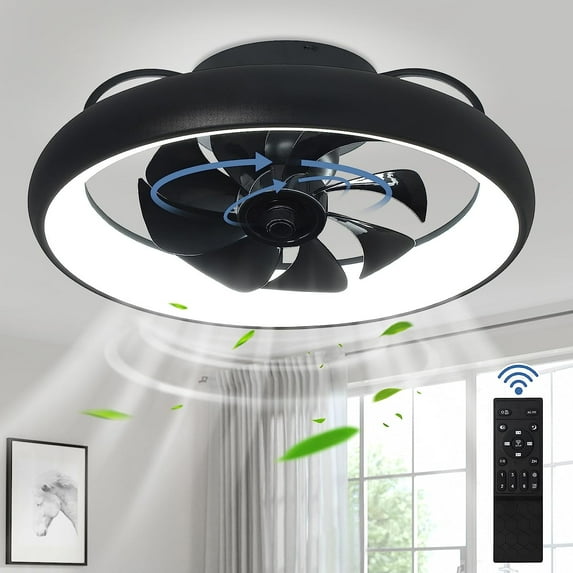Depuley Low Profile Ceiling Fan with Light and Remote Flush Mount Ceiling Fan Dimmable for Living Room Bedroom Dining, Memory Function Timing