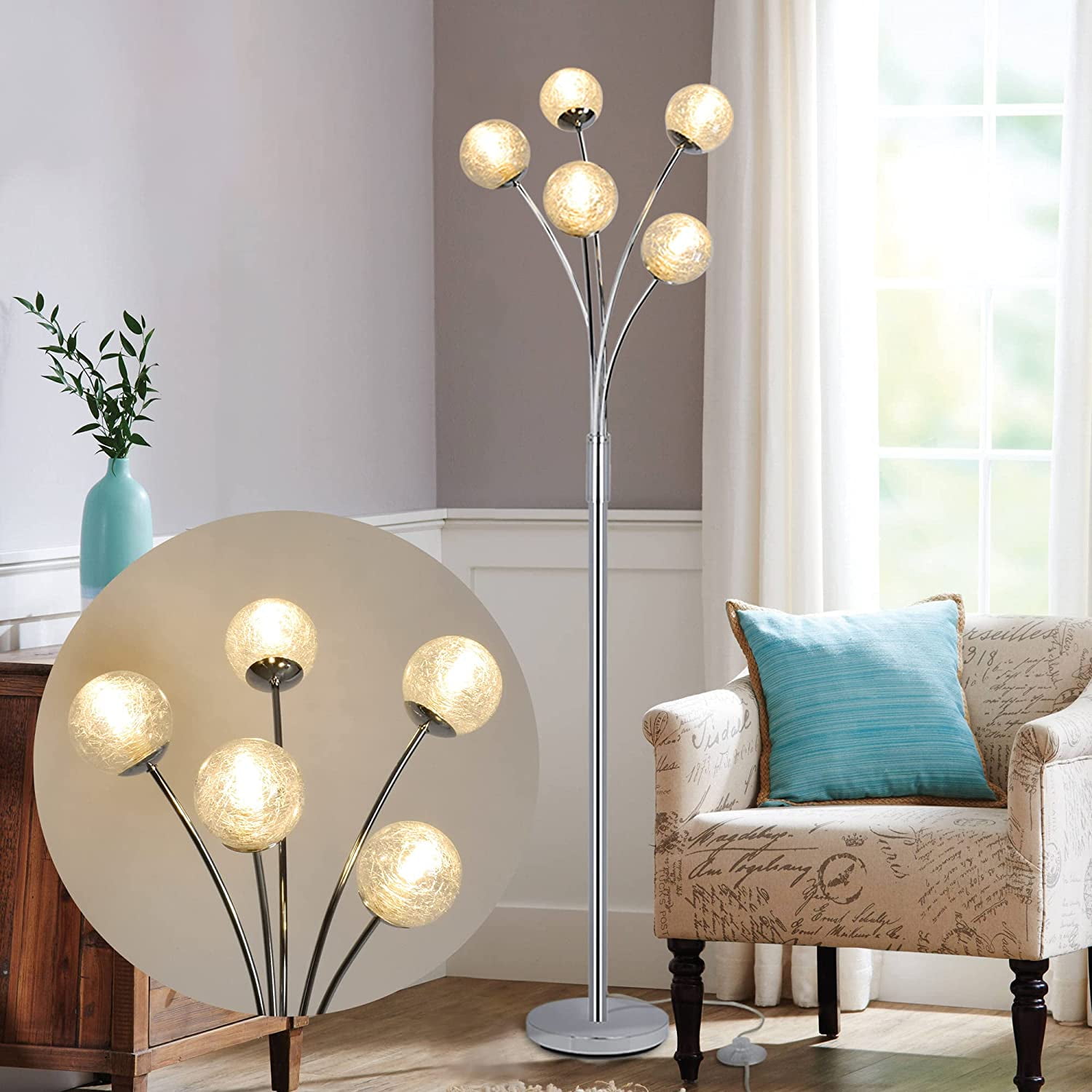 Depuley Sky LED Torchiere Standing Floor Lamp, Modern 69 inch Tall Pole  Light with Rattan and Glass Shade, Uplight Lamps Lighting for Living Room  Bedroom Office, 9W 3000K – DEPULEY