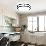 Depuley Modern LED Flush Mount Ceiling Light with Remote Black Close to Ceiling Light Round Ceiling Lighting Fixture Dimmable for Bedroom, Kitchen, Hallway, 3 Color Changeable 32W