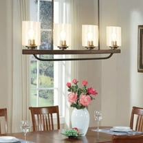 Depuley Rustic Pendant Light for Kitchen Island Glass Shade Farmhouse Chandelier Lighting 4-Light