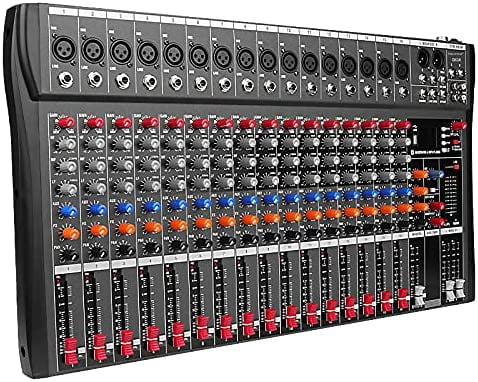 Depusheng DX16 16 Channel Audio Mixer Soundboard Mixing Console Sound Controller with USB & Bluetooth 48V Power for Professional and Beginners