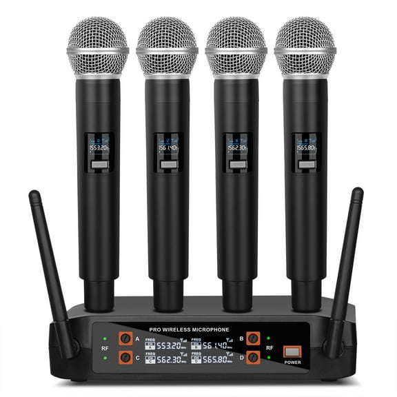 Depusheng DX4 Wireless Microphone Professional 4-Channel Handheld Microphone for Karaoke,Meeting,Party,Church,Speech