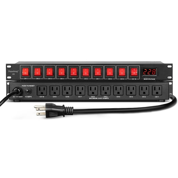 Depusheng U8 Power Sequencer 10 Channel Power Rack Mount Switch Conditioner Pro Audio Digital Power Supply Surge Protector for Home Electrical Appliance,Surge Protector