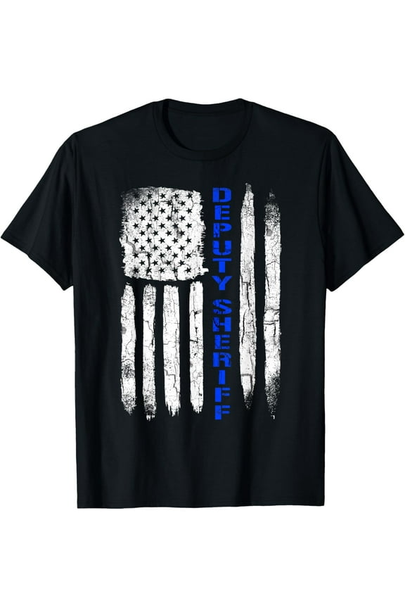 Deputy Sheriff Shirts for Men Thin Blue Line American Flag T-Shirt