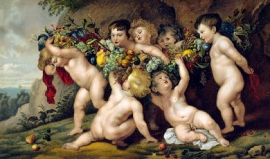 Der Fruchtekranz by Peter Paul Rubens lithograph (1577-1640) Canvas Art - Peter Paul Rubens (18 x 24)