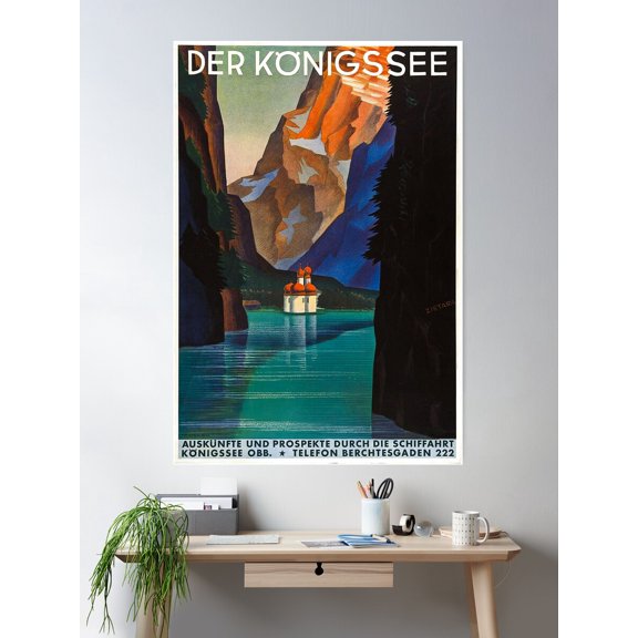 Der Kã¶Nigssee - German Travel Poster Poster Wall Art, Modern Wall Decor For Living Room Bedroom, 16x24 UNFRAMED