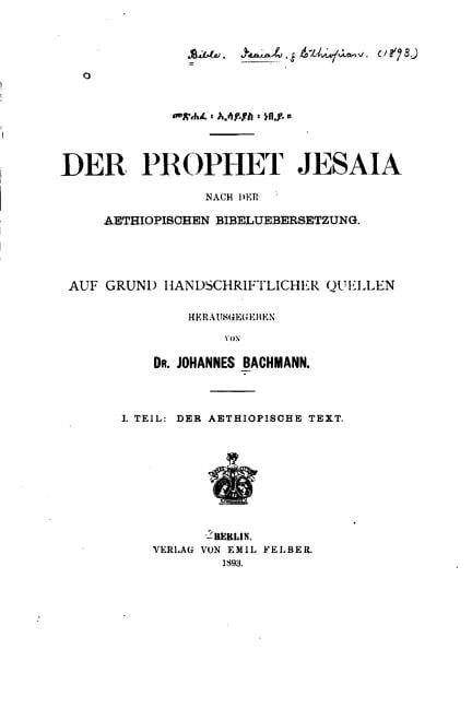 Der Prophet Jesaia nach der aethiopischen Bibeluebersetzung, (Paperback)