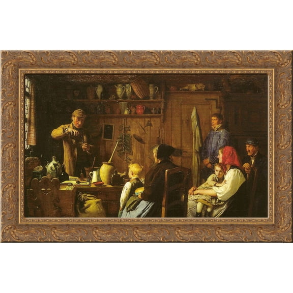 Der Quacksalber 24x18 Gold Ornate Wood Framed Canvas Art by Albert Anker