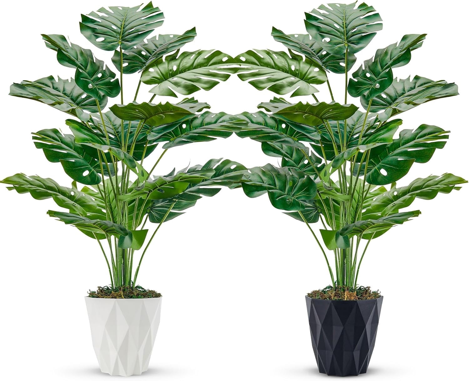 Der Rose 2 Pack 28" Fake Plants Large Artificial Monstera Faux Plants Indoor with White and Black Pots for Home Office Living Room Decor
