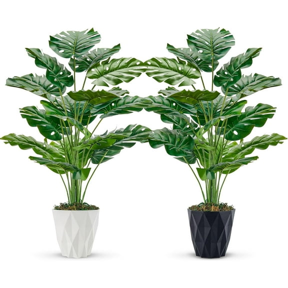 Der Rose 2 Pack 28" Fake Plants Large Artificial Monstera Faux Plants Indoor with White and Black Pots for Home Office Living Room Decor