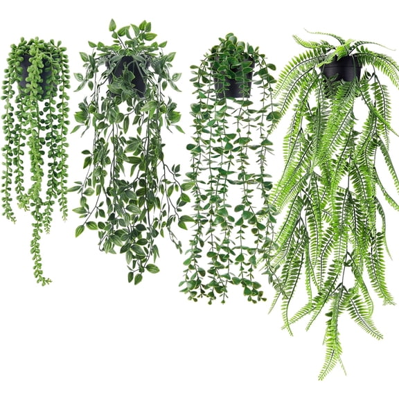 Der Rose 4-Count Artificial Eucalyptus, String of Pearls, Boston Fern, and Mandala Vine Plants in Plastic Pot