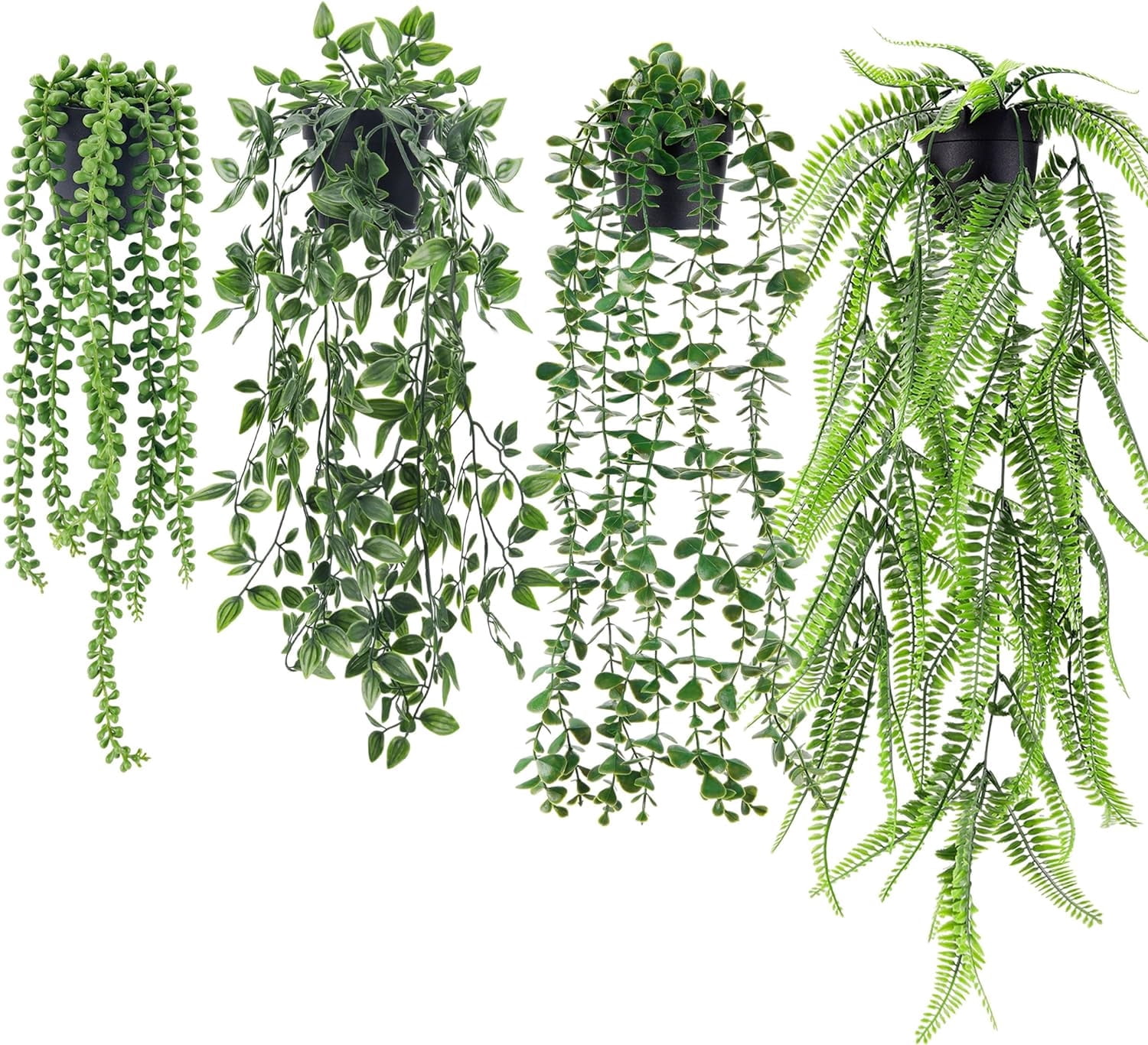 Der Rose 4-Count Artificial Eucalyptus, String of Pearls, Boston Fern, and Mandala Vine Plants in Plastic Pot