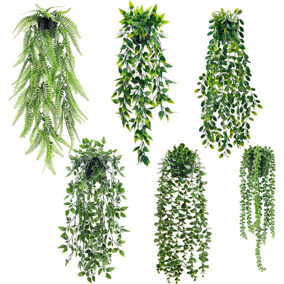 Der Rose 6 Packs Fake Plant Hanging Pots, artificial eucalyptus vines, indoor and outdoor decor