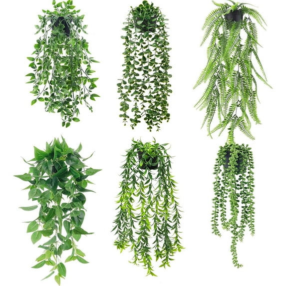 Der Rose 6 Packs Fake Plants Hanging Artificial Vines Faux Plants Indoor for Wall Shelf Bookshelf Outdoor Decor