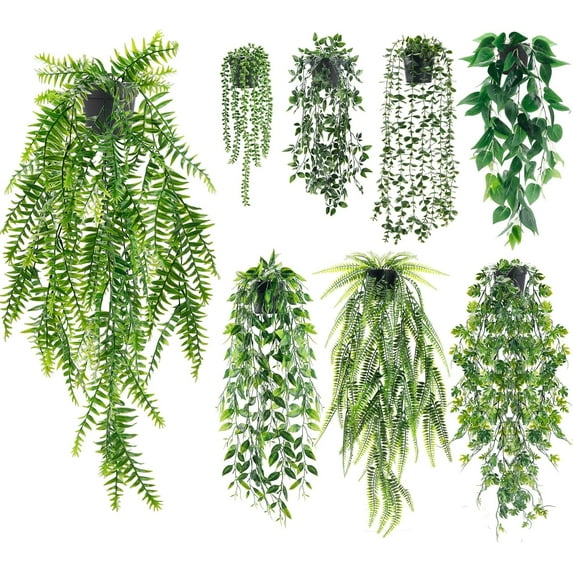 Der Rose 8 Pack Fake Plants Hanging Faux Plants Artificial Greenery Plants Indoor in Black Pots for Bedroom Kitchen Living Room Outdoor Decor