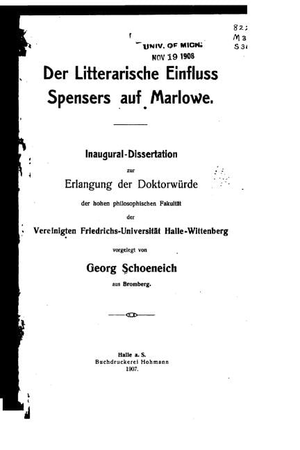 Der litterarische Einfluss Spensers auf Marlowe, (Paperback)