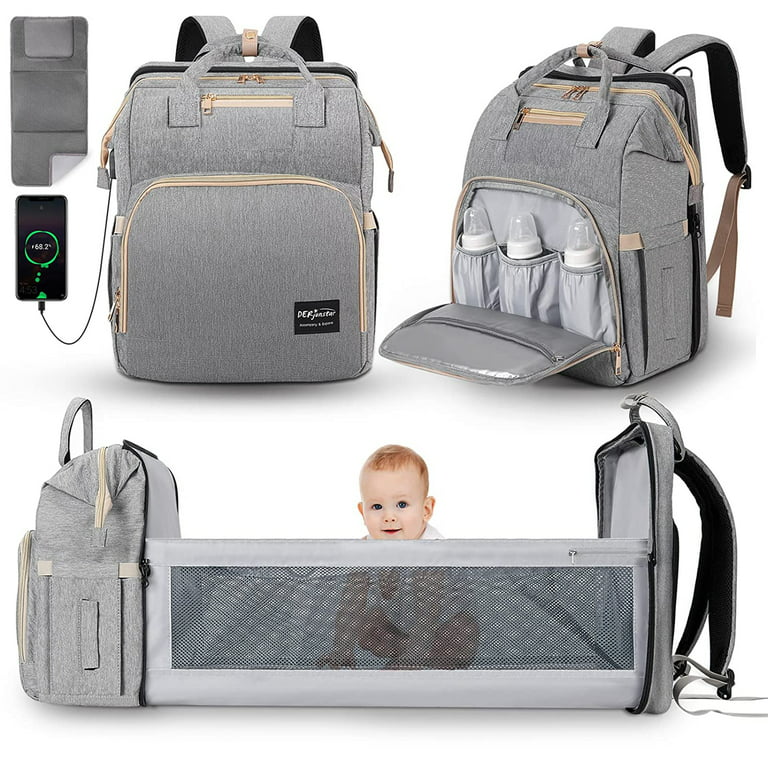 Derjunstar Diaper Bag Backpack,Multi-Functional Diaper Bag with Changing Station,USB Charging Port,Grey Color, Infant Unisex, Size: One size, Gray