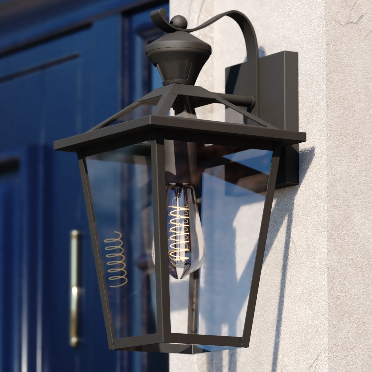 Derby 1 Light Matte Black Motion Sensor Dusk to Dawn Outdoor Wall Lantern Clear Glass Shade, LED Compatible