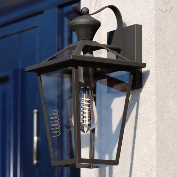 Derby 1 Light Matte Black Motion Sensor Dusk to Dawn Outdoor Wall Lantern Clear Glass Shade, LED Compatible