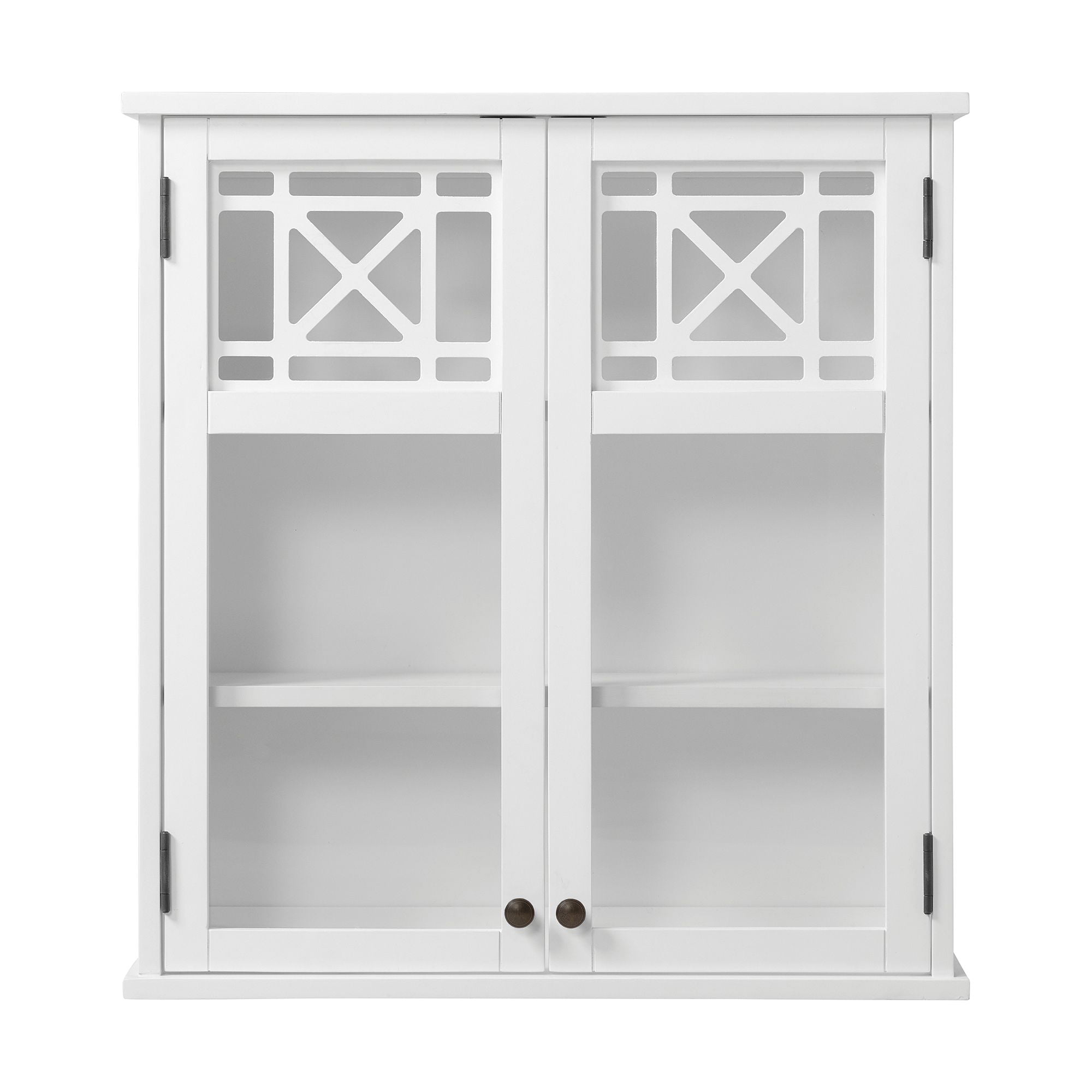 White Wood Wall Mounted Bath Storage Cabinet with Glass Doors
