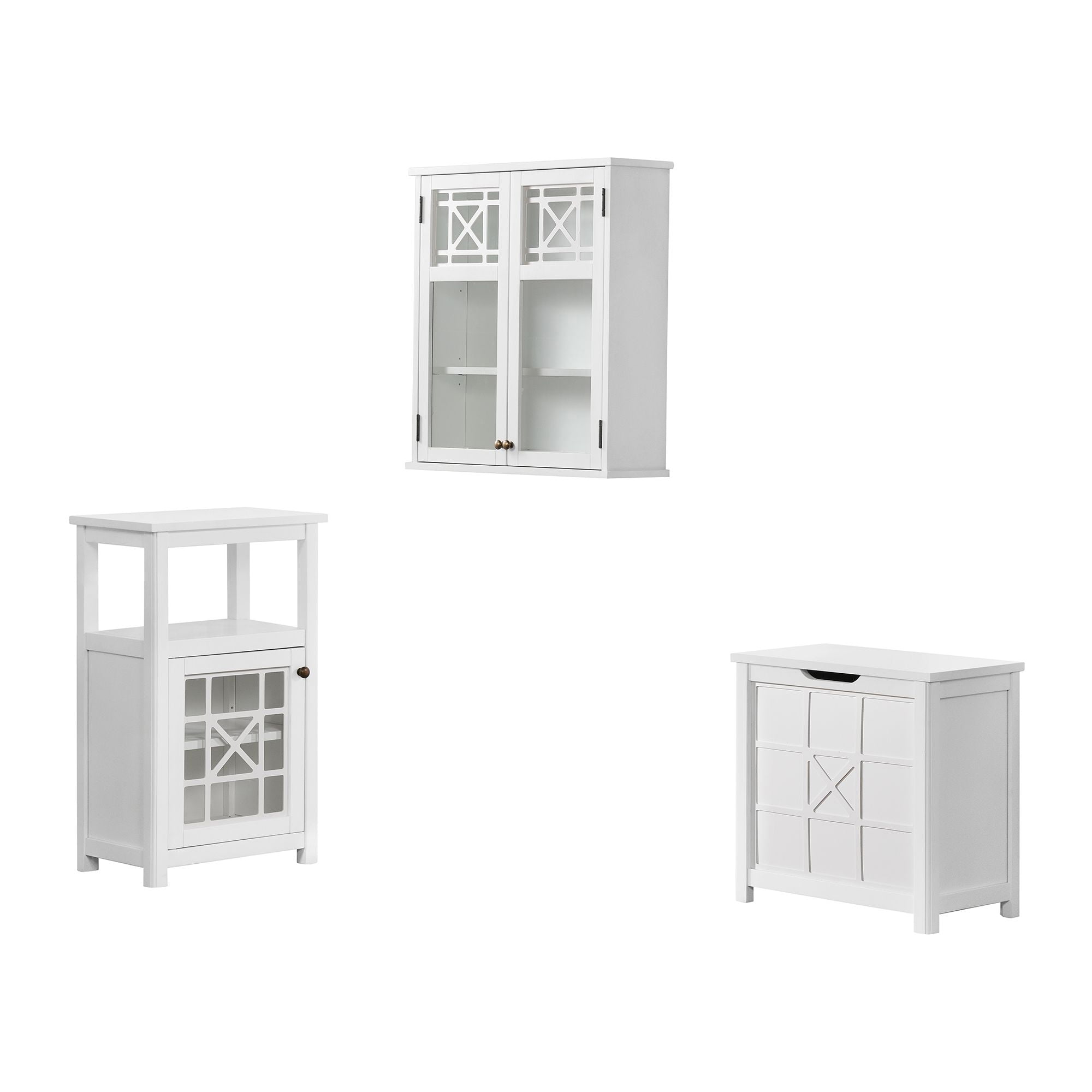 Derby 3-Piece Bathroom Set with Wall Mounted Bath Cabinet, Hamper, and ...