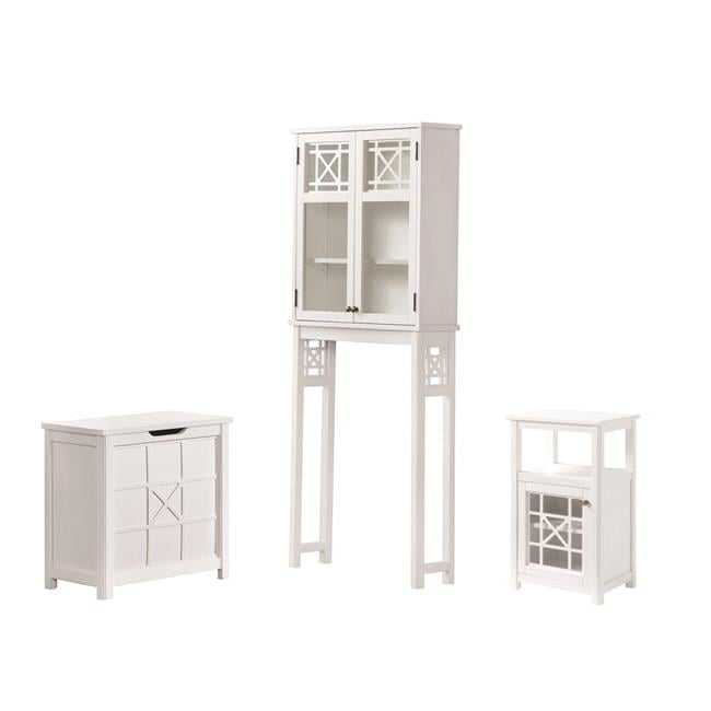 White Wood 4-Piece Bathroom Storage Set with Glass Doors