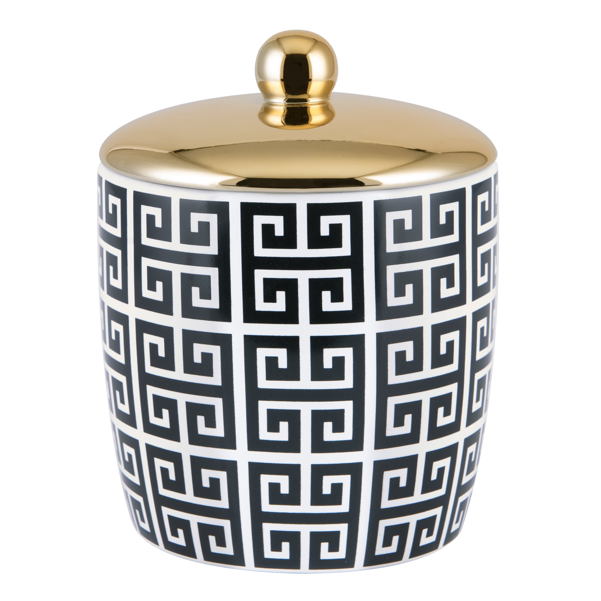 Black and White Ceramic Lidded Box with Gold Accent