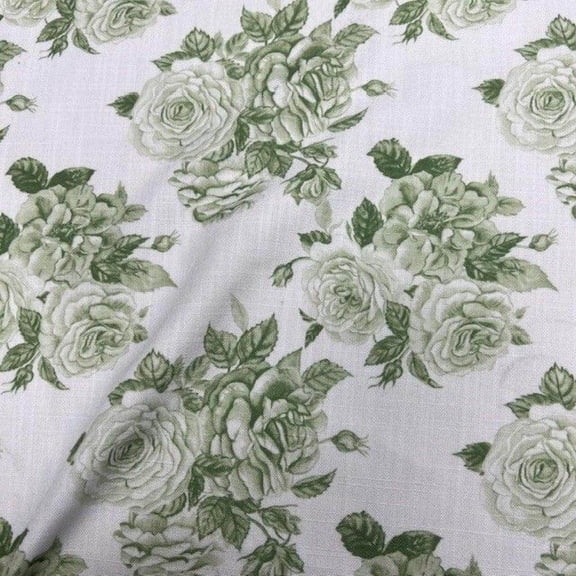 Derby Floral Digital Print Fabric - Linen Look - 115 Inch. in Width, | Home Decor, Celadon / Cut by the Yard