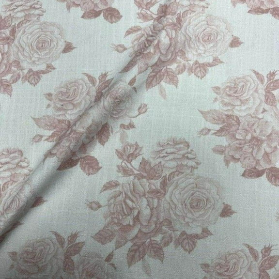 Derby Floral Digital Print Fabric - Linen Look - 115 Inch. in Width, | Home Decor, Pink / Cut by the Yard