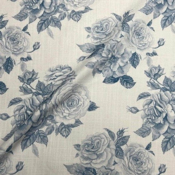 Derby Floral Digital Print Fabric - Linen Look - 115 Inch. in Width, | Home Decor, Wedgwood / Cut by the Yard