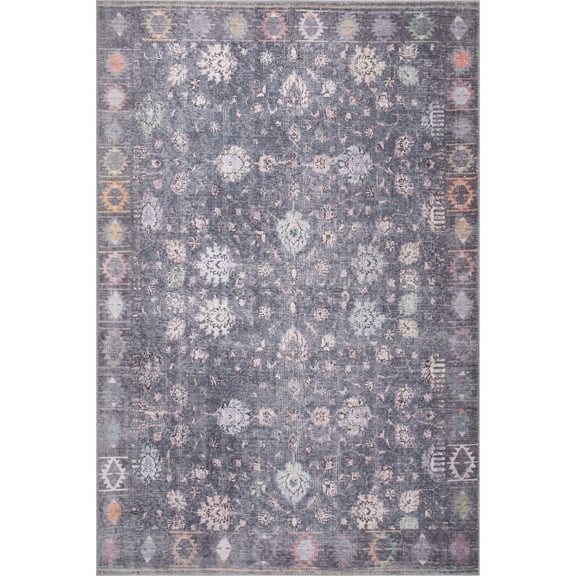 Derby Grey Floral Polyester Digital Print Decorative Area Rug