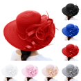 thumbnail image 1 of Derby Hat for Women Breathable Mesh Sun Hat Elegant Round Top Wide Brim Headwear Lightweight Fashion Dressy Hat for Wedding Daily Outdoor Occasions Red One Size, 1 of 5
