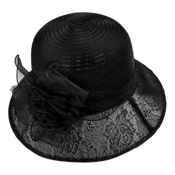 Derby Hats for Women 2025, Yigetop Women Organza Derby Hat - Bridal Wedding Church Tea Party Wide Brim Holiday Hat Sun Summer Sun Beach Visor Hat Wedding Hats for Women Black One Size