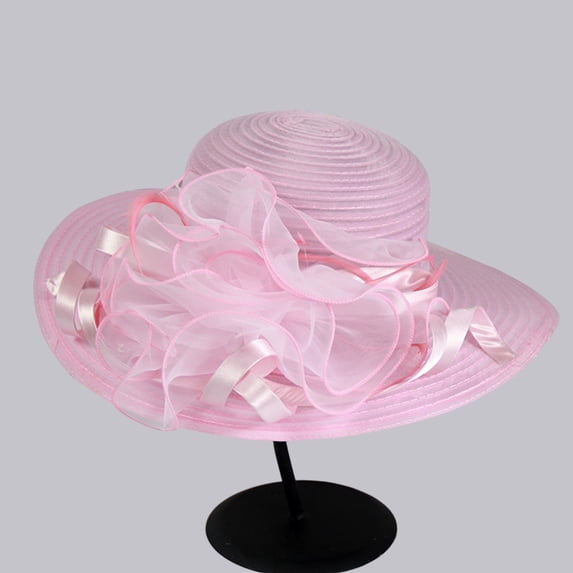Derby Hats for Women Ladies Women Bowler Church Fascinators for Tea Party Bridal Wedding Church Dress Hat Wide Brim Sun Hats Pink