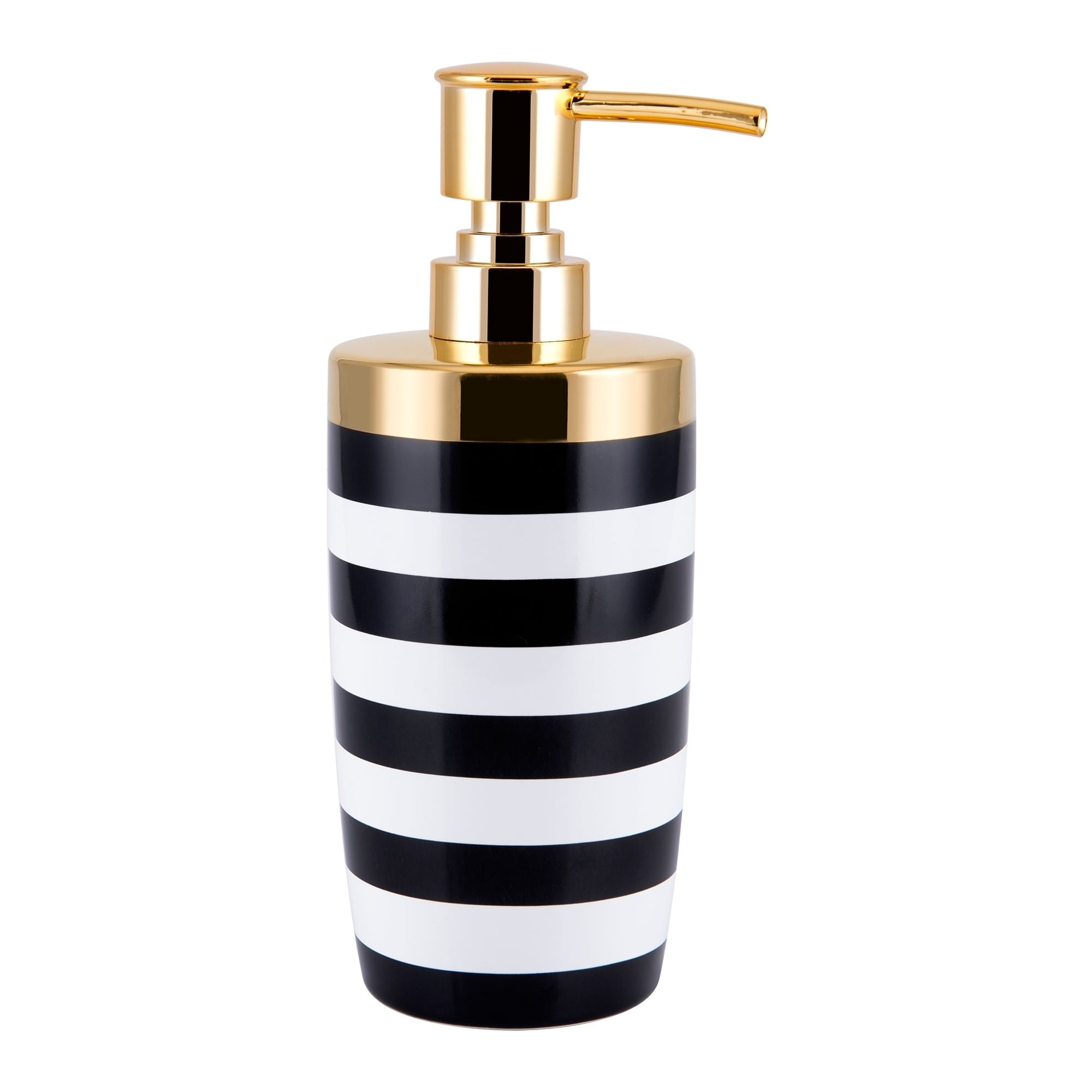 Black and White Striped Ceramic Lotion Pump with Gold Accents