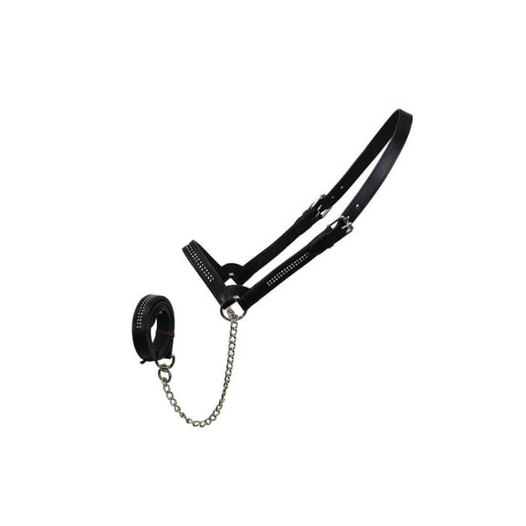 Derby New & Improved Premium Crystal Bling Rhinestone Inlay Flat Leather Cattle Show Halter with Chain Lead