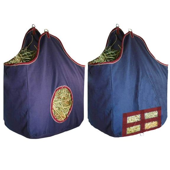 Derby Originals Large 24 OZ Canvas Horse Hay Bag 2-Sided Combo Design X Wide Gusset and 6-Month Warranty
