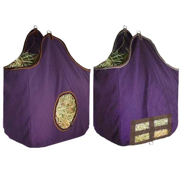 Derby Originals Large 24 OZ Canvas Horse Hay Bag 2-Sided Combo Design X Wide Gusset and 6-Month Warranty