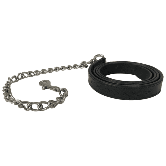 Derby Originals Multipurpose Fancy Stitch Black Leather Lead for Cattle, Horse or Dog with Chain and Swivel Snap