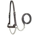 thumbnail image 1 of Derby Originals Premium Raised Padded Fancy Stitch Leather Cattle Show Halter with Matching Chain Lead, 1 of 4
